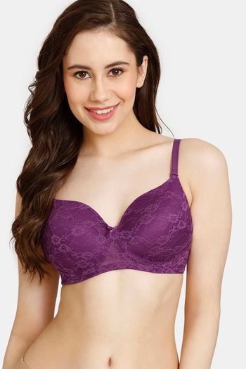 Buy Rosaline Padded Non Wired 3/4th Coverage Lace Bra - Grape Juice